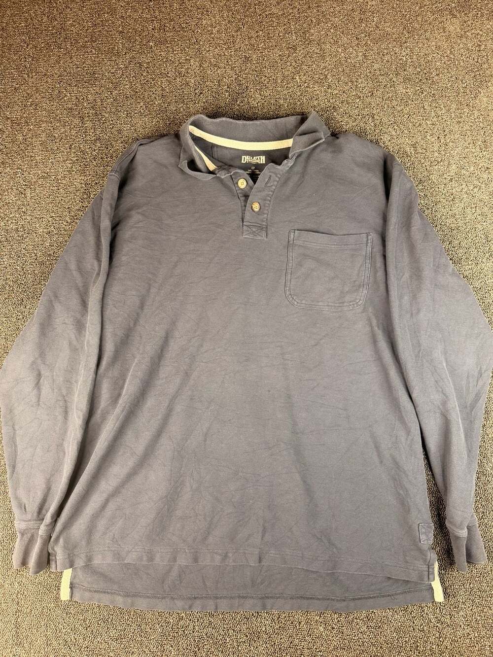 Duluth Trading Long Sleeve Pocket Polo Size LT Gray Cotton